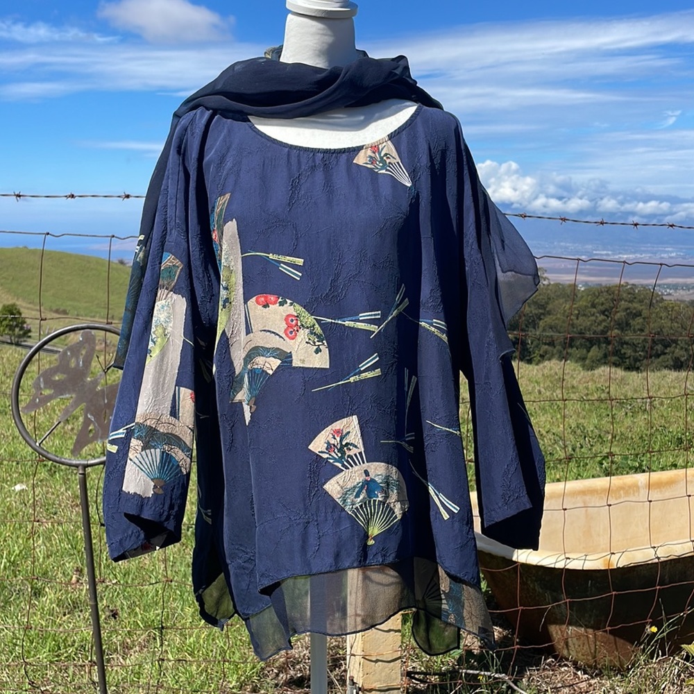 Japanese Fan Bamboo Silk Blouse Citron